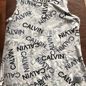 Calvin Klein White Tank with Navy Logo Print